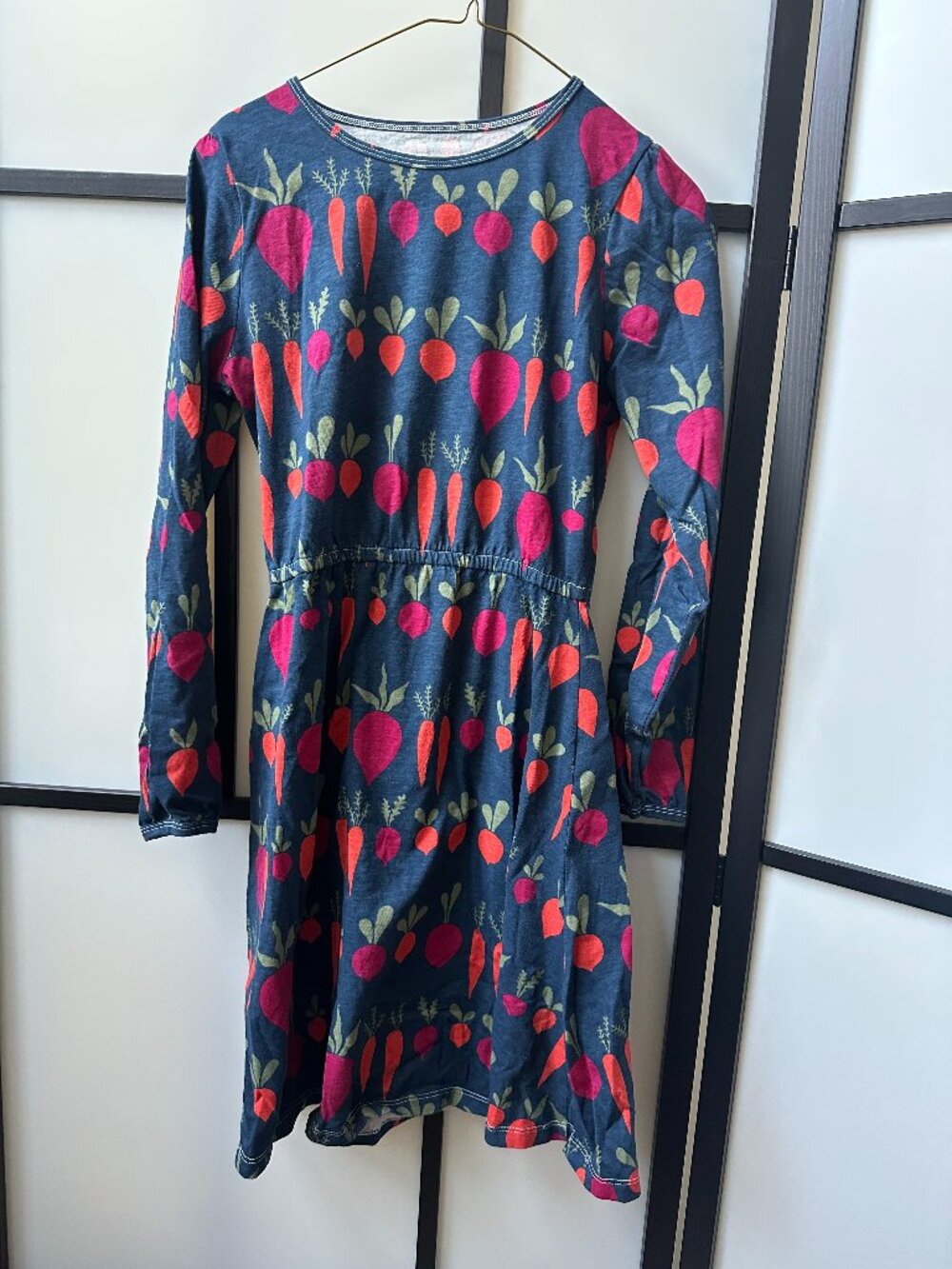 Winter Water Factory Dress Womens XS Navy Organic Cotton Vegetable Print